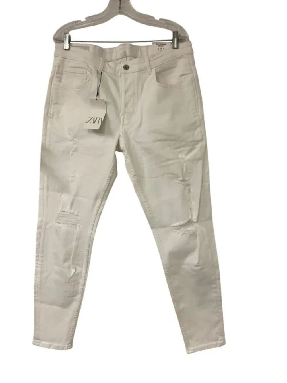 Zara Mens Jeans EU 46 US 36 White Distressed Skinny Leg Ripped 8062/489 NWT